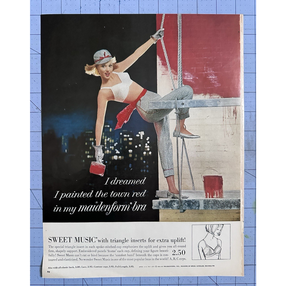 1963 I dreamed I painted the town red in Maidenform Bra Print Ad